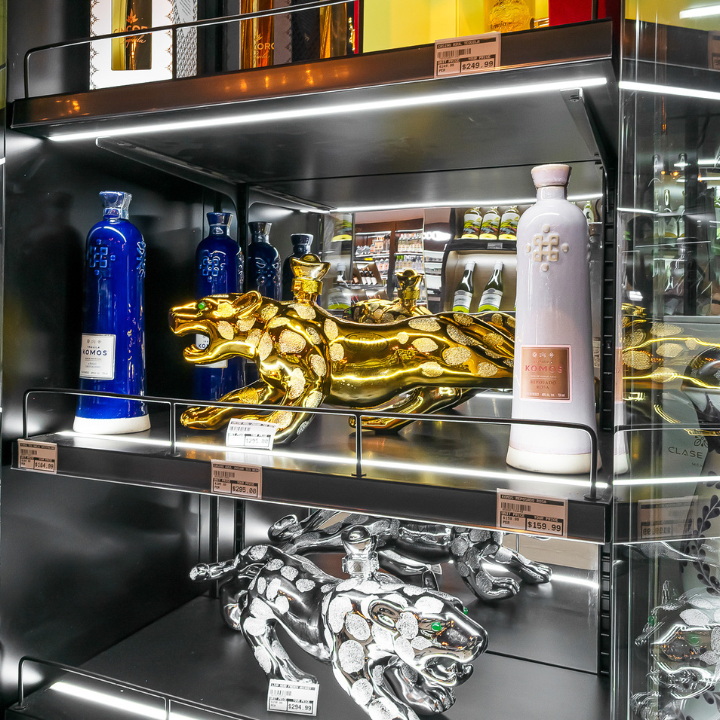 Premium liquor display at Ormond Liquor featuring luxury bottles and collectible spirits